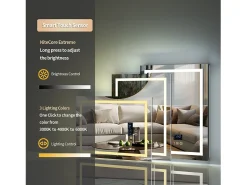 Espelho retangular iluminado para banheiro com LED regulável e 4 botões sensíveis ao toque - antiembaçante - 80x60cm