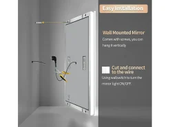 Espelho retangular iluminado para banheiro com LED regulável e 4 botões sensíveis ao toque - antiembaçante - 80x60cm