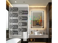 Espelho retangular iluminado para banheiro com LED regulável e 4 botões sensíveis ao toque - antiembaçante - 90x70cm