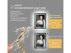 Espelho retangular iluminado para banheiro com LED regulável e 4 botões sensíveis ao toque - antiembaçante - 90x70cm