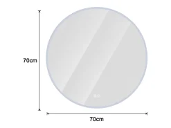 Espelho retrovisor redondo LED de 70 cm com função anti-embaciamento e 3 definições de temperatura - Vidro e metal prateado