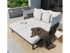 Espreguiçadeira - Sofá de jardim - em aço galvanizado - para 2 pessoas - com toldo ajustável - Cor cinza