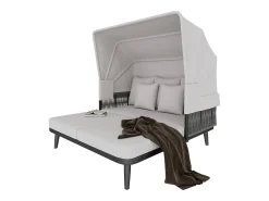 Espreguiçadeira - Sofá de jardim - em aço galvanizado - para 2 pessoas - com toldo ajustável - Cor cinza
