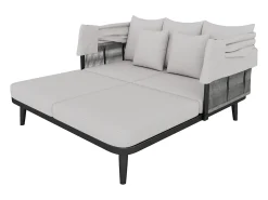 Espreguiçadeira - Sofá de jardim - em aço galvanizado - para 2 pessoas - com toldo ajustável - Cor cinza