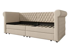 Espreguiçadeira com 2 gavetas em tecido de linho - 90x200cm - com base de ripas - Bege