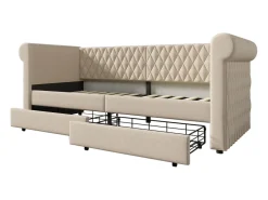 Espreguiçadeira com 2 gavetas em tecido de linho - 90x200cm - com base de ripas - Bege