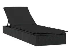 Espreguiçadeira com almofadão preto 201x55x62 cm vime PE