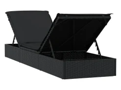 Espreguiçadeira com almofadão preto 201x55x62 cm vime PE