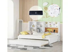 Espreguiçadeira com cama de gavetão - 90x200cm - com prancheta e compartimentos de arrumação - Branco