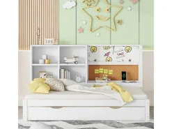 Espreguiçadeira com cama de gavetão - 90x200cm - com prancheta e compartimentos de arrumação - Branco