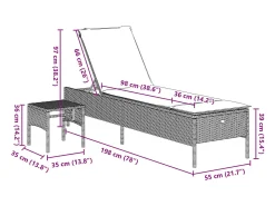 Espreguiçadeira com mesa e almofadão vime PE castanho