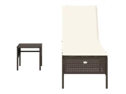 Espreguiçadeira com mesa e almofadão vime PE castanho