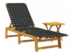 Espreguiçadeira com mesa madeira de acácia maciça/tecido preto