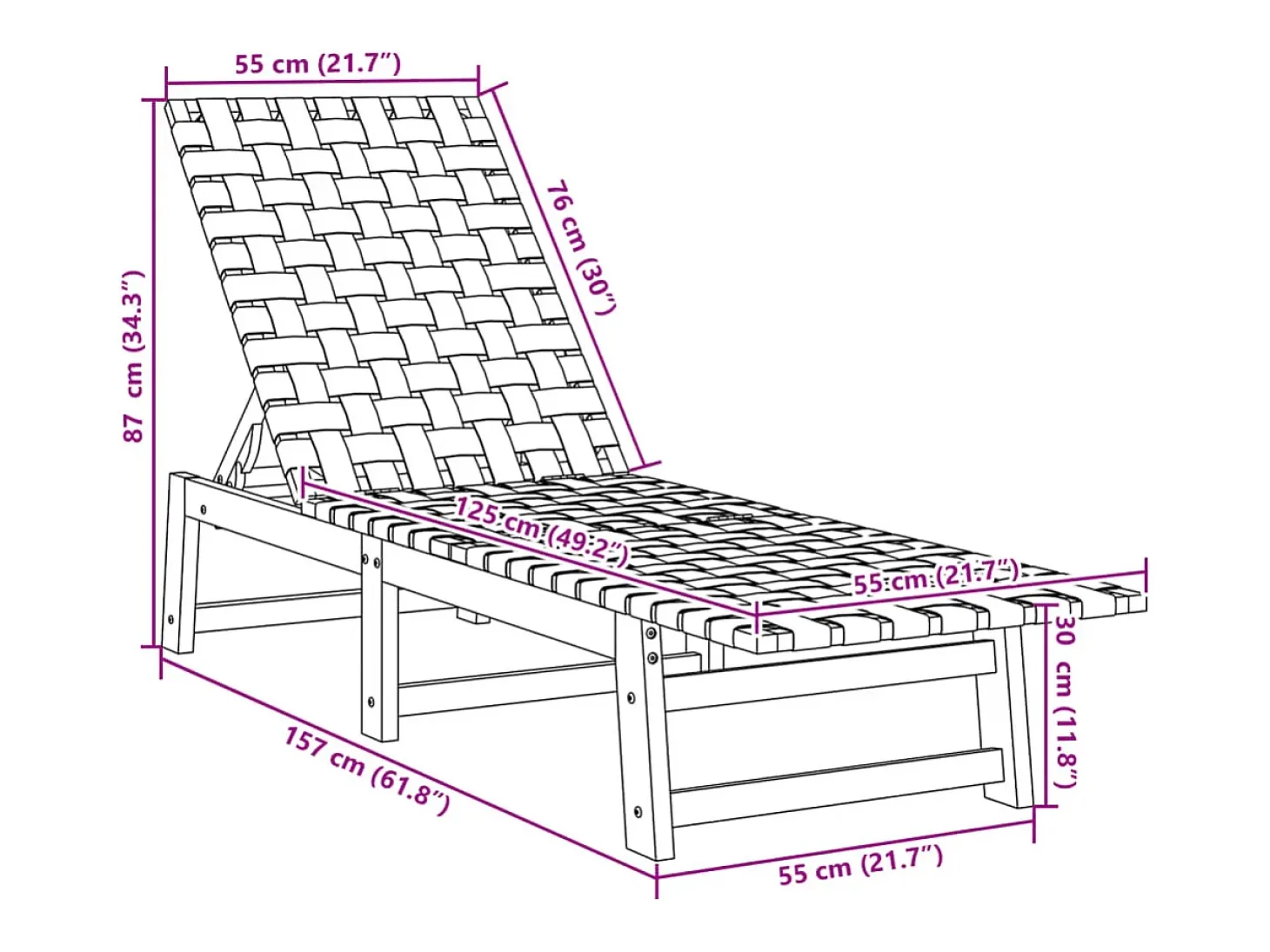 Espreguiçadeira com mesa madeira de acácia maciça/tecido preto