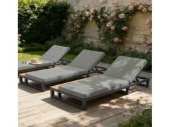 Espreguiçadeira de exterior para 1 pessoa - 184 x 79,5 x 73 cm - Chaise-longue com prateleira à direita - encosto reclinável - metal + madeira - cinza