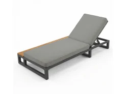Espreguiçadeira de exterior para 1 pessoa - 184 x 79,5 x 73 cm - Chaise-longue com prateleira à direita - encosto reclinável - metal + madeira - cinza