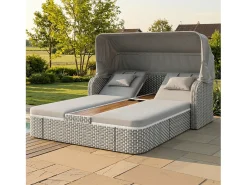 Espreguiçadeira de jardim com guarda-sol - poltrona relaxante - ilha de jardim em rattan com cobertura - metal - cinza