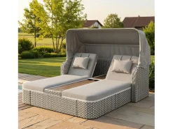 Espreguiçadeira de jardim com guarda-sol - poltrona relaxante - ilha de jardim em rattan com cobertura - metal - cinza