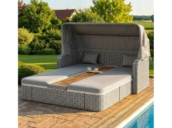 Espreguiçadeira de jardim com guarda-sol - poltrona relaxante - ilha de jardim em rattan com cobertura - metal - cinza