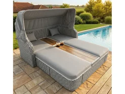 Espreguiçadeira de jardim com guarda-sol - poltrona relaxante - ilha de jardim em rattan com cobertura - metal - cinza