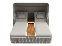 Espreguiçadeira de jardim com guarda-sol - poltrona relaxante - ilha de jardim em rattan com cobertura - metal - cinza