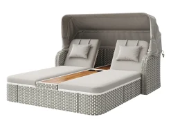 Espreguiçadeira de jardim com guarda-sol - poltrona relaxante - ilha de jardim em rattan com cobertura - metal - cinza