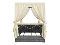 Espreguiçadeira de jardim para duas pessoas - com cortina de sombra - espreguiçadeira de ratã - com almofada e mesa dobrável - cinza