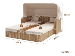 Espreguiçadeira de jardim com guarda-sol - poltrona relaxante - ilha de jardim em rattan com cobertura - metal - bege