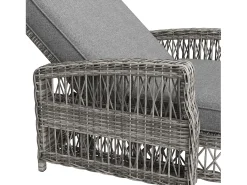 Espreguiçadeira de vime (2 peças) - 2 x 192 x 70 x 58 cm - com encosto ajustável + almofada removível - metal + plástico - cinza