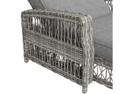 Espreguiçadeira de vime (2 peças) - 2 x 192 x 70 x 58 cm - com encosto ajustável + almofada removível - metal + plástico - cinza