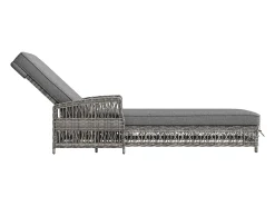 Espreguiçadeira de vime (2 peças) - 2 x 192 x 70 x 58 cm - com encosto ajustável + almofada removível - metal + plástico - cinza