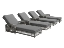 Espreguiçadeira de vime (4 peças) - 4 x 192 x 70 x 58 cm - com encosto ajustável + almofada removível - metal + plástico - cinza