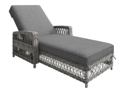 Espreguiçadeira de vime (4 peças) - 4 x 192 x 70 x 58 cm - com encosto ajustável + almofada removível - metal + plástico - cinza