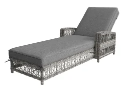 Espreguiçadeira de vime (4 peças) - 4 x 192 x 70 x 58 cm - com encosto ajustável + almofada removível - metal + plástico - cinza