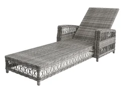 Espreguiçadeira de vime (4 peças) - 4 x 192 x 70 x 58 cm - com encosto ajustável + almofada removível - metal + plástico - cinza
