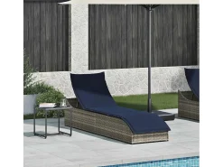 Espreguiçadeira dobrável com almofada e arrumação vime PE