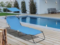 Espreguiçadeira dobrável "Lazy" - Com guarda-sol - Azul