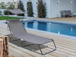 Espreguiçadeira dobrável "Lazy" - Com guarda-sol - Cinza