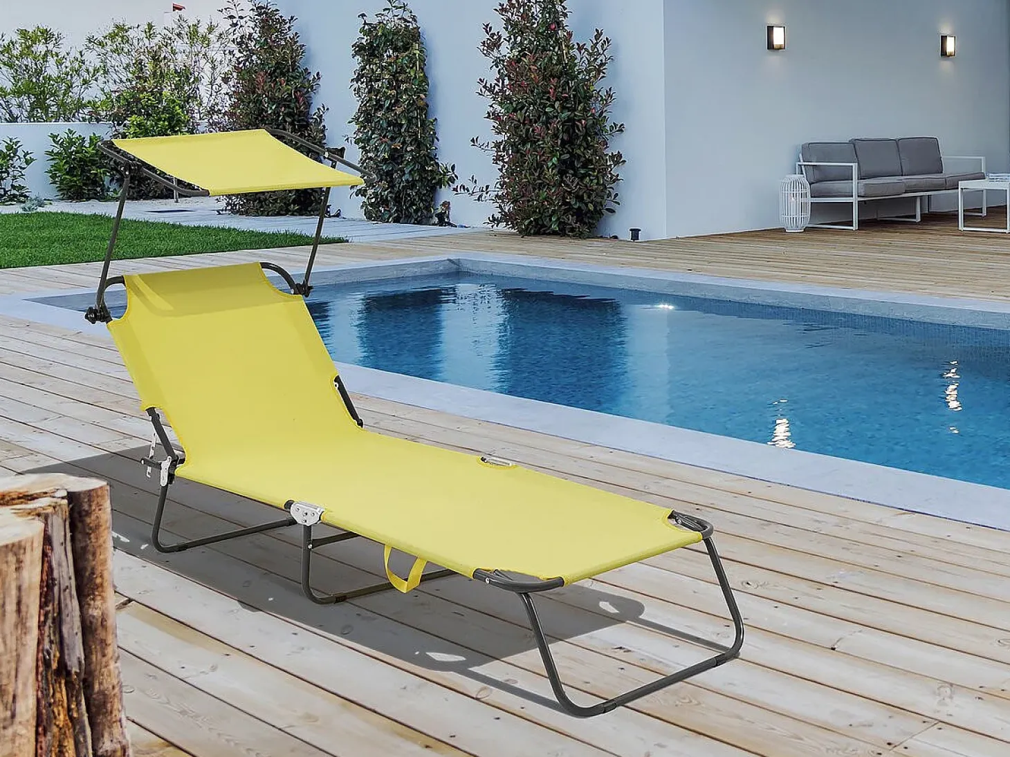 Espreguiçadeira dobrável "Lazy" - Com guarda-sol - Amarelo
