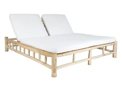 Espreguiçadeira dupla em teca com colchão - Natural claro e branco - TULUM de MYLIA