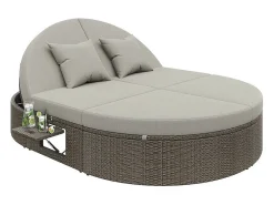 Espreguiçadeira dupla em vime - Espreguiçadeira de jardim com estrutura lateral - Ângulo ajustável individualmente - Com almofadas - 2 lugares - Cinza