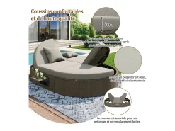 Espreguiçadeira dupla em vime - Espreguiçadeira de jardim com estrutura lateral - Ângulo ajustável individualmente - Com almofadas - 2 lugares - Cinza
