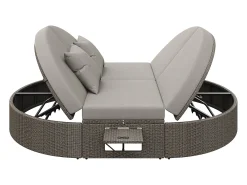Espreguiçadeira dupla em vime - Espreguiçadeira de jardim com estrutura lateral - Ângulo ajustável individualmente - Com almofadas - 2 lugares - Cinza