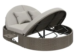 Espreguiçadeira dupla em vime - Espreguiçadeira de jardim com estrutura lateral - Ângulo ajustável individualmente - Com almofadas - 2 lugares - Cinza