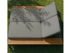 Espreguiçadeira dupla para exterior - 184 x 159 x 73 cm - Chaise-longue com prateleiras - encosto reclinável - metal + madeira - cinza