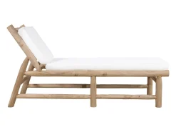 Espreguiçadeira em teca com colchão natural claro e branco - TULUM de MYLIA