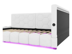 Espreguiçadeira em veludo 140x200cm - com LED e porta USB - Branco