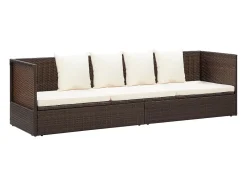 Espreguiçadeira jardim c/ almofadão+almofadas vime PE castanho