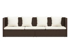 Espreguiçadeira jardim c/ almofadão+almofadas vime PE castanho