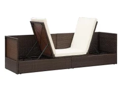Espreguiçadeira jardim c/ almofadão+almofadas vime PE castanho